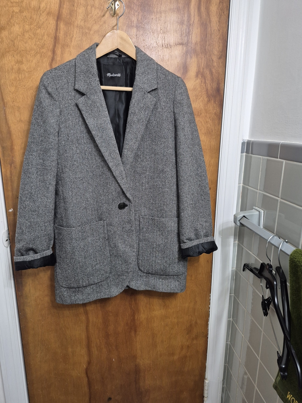 Madewell Gray Herringbone Blazer with Black Lining